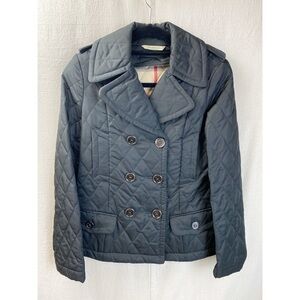 Burberry Black Double Breasted Quilted Jacket with Garment Bag